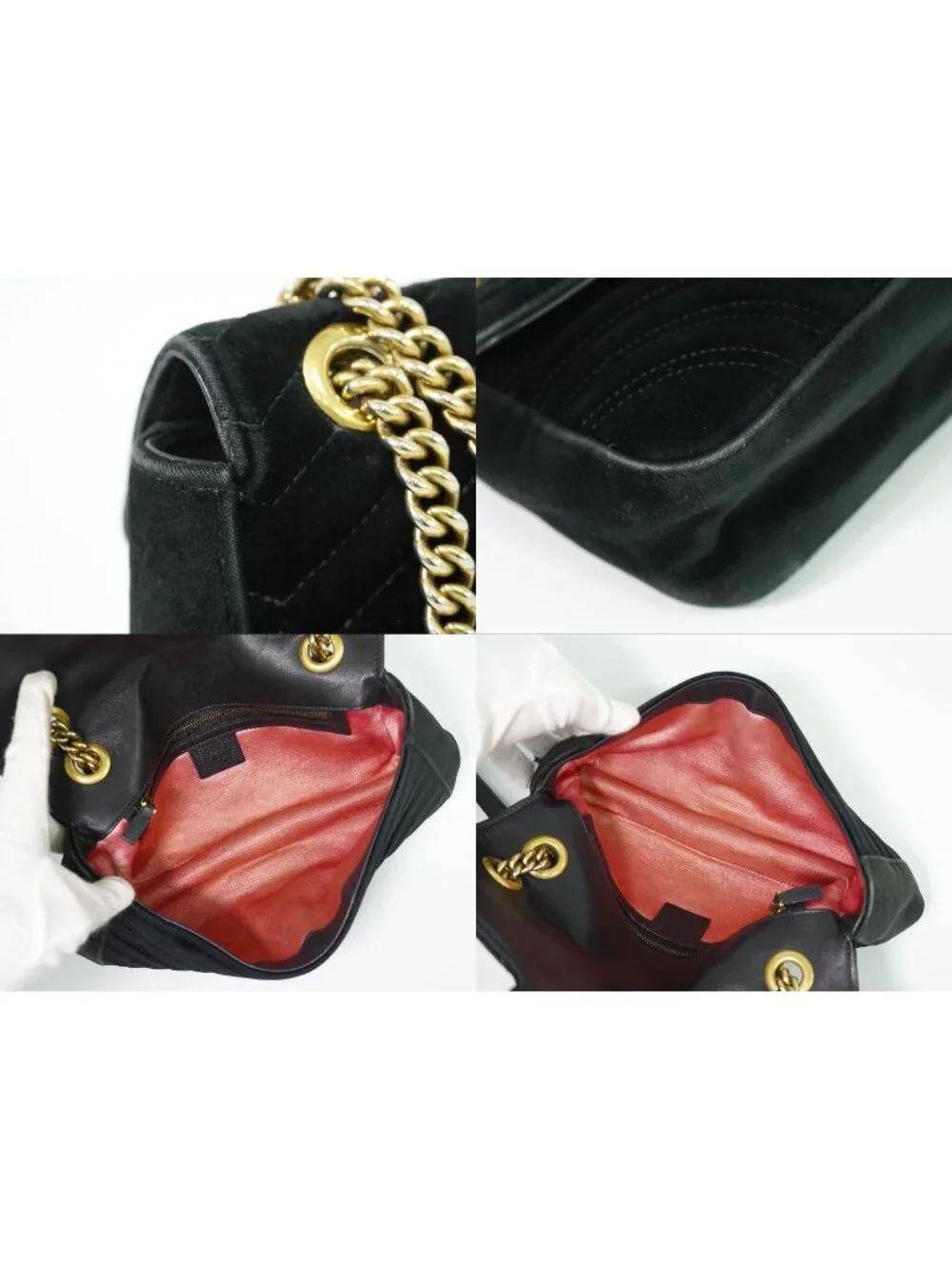 Gucci GG Marmont Chain Shoulder Bag Pochette Velvet Black